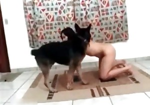 Puppy and woman are having a good sex