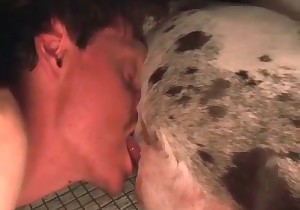 Dude is pleasing a nice doggy