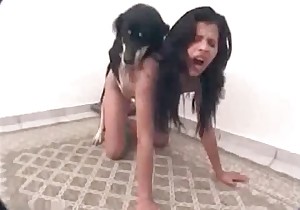 Brunette is enjoying a big doggy