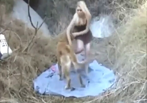 Pale blonde finds a dog to bring home and fuck